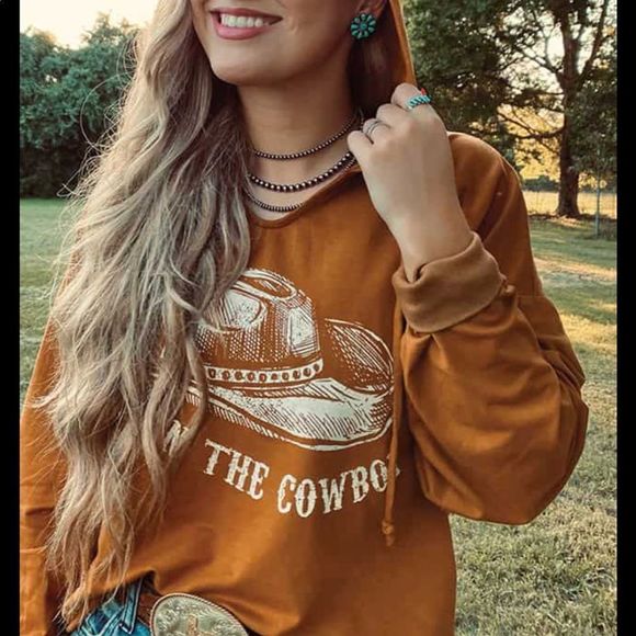 Miss Me Tops - MISS ME Women’s Dibs On The Cowboy Graphic Crop Hoodie soft stretchy #country